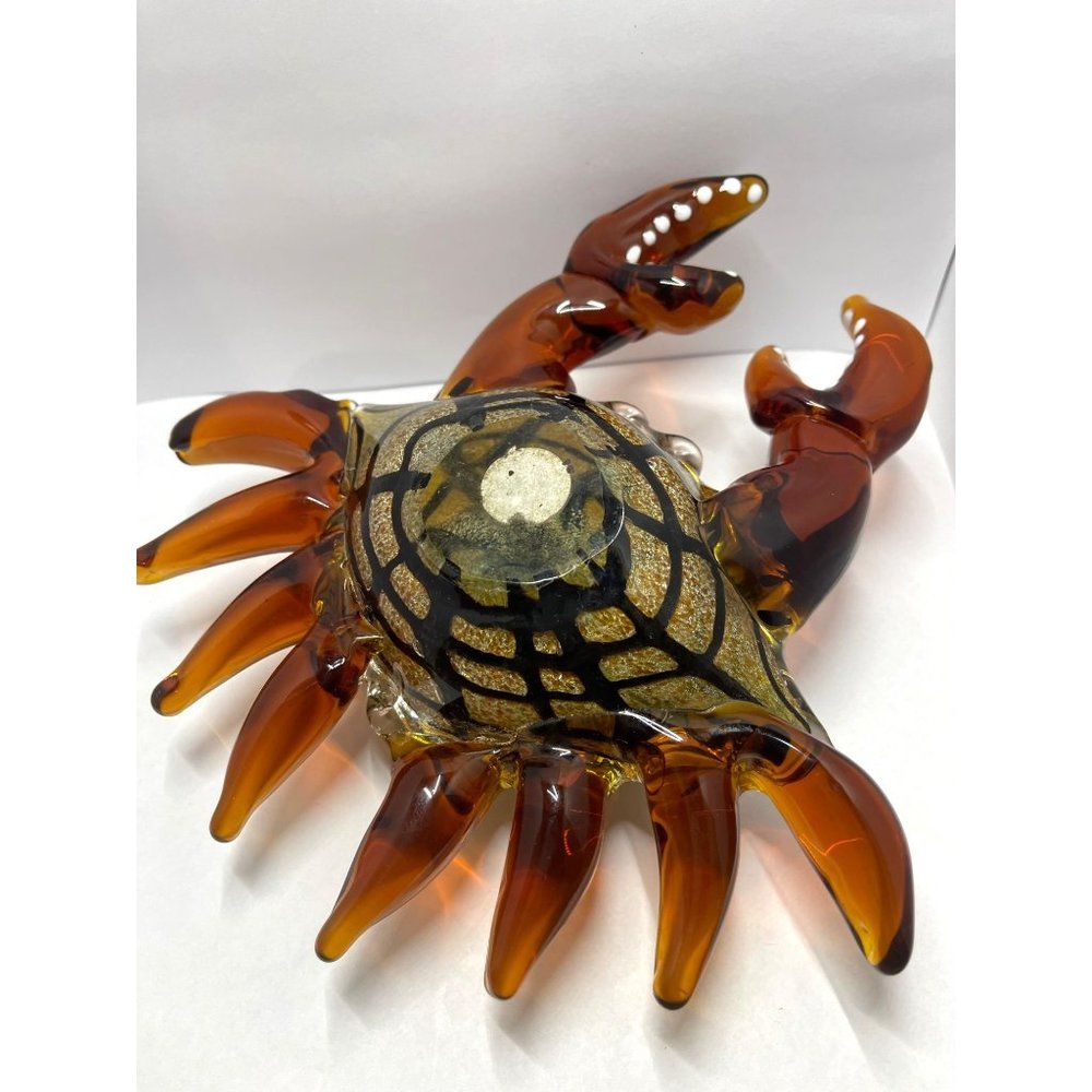 Murano Glass Golden Flecks Crab Figurine Art Amber Brown Crustasean - Picture 4 of 6